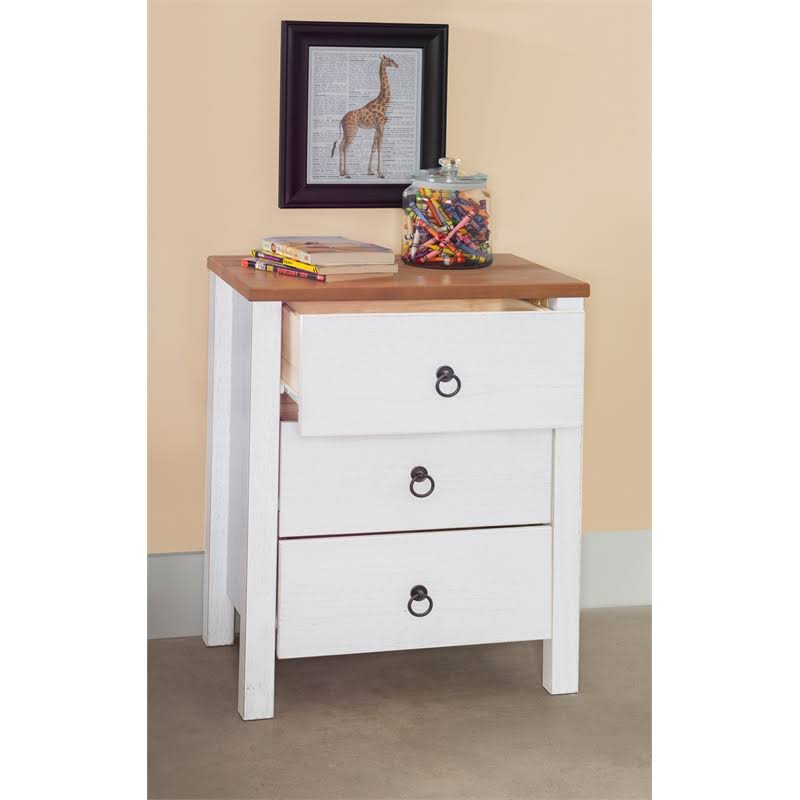 White Distressed Wood Three Drawer Chest I408273