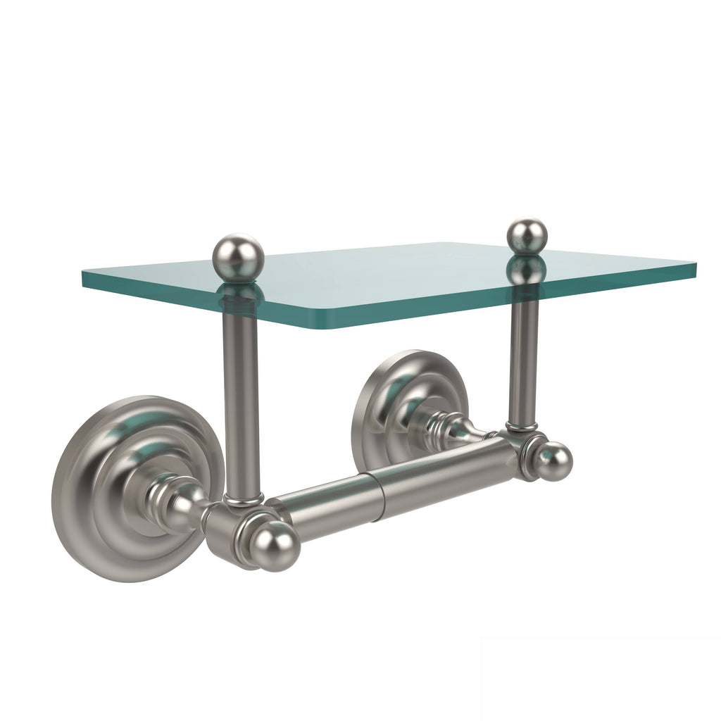 Two Post Toilet Tissue Holder with Glass Shelf - Satin Nickel O67384