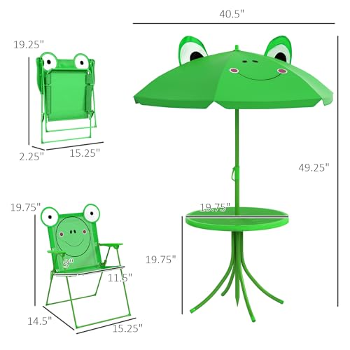 Folding Kids Table and Chair Set with Frog Pattern Umbrella P599455