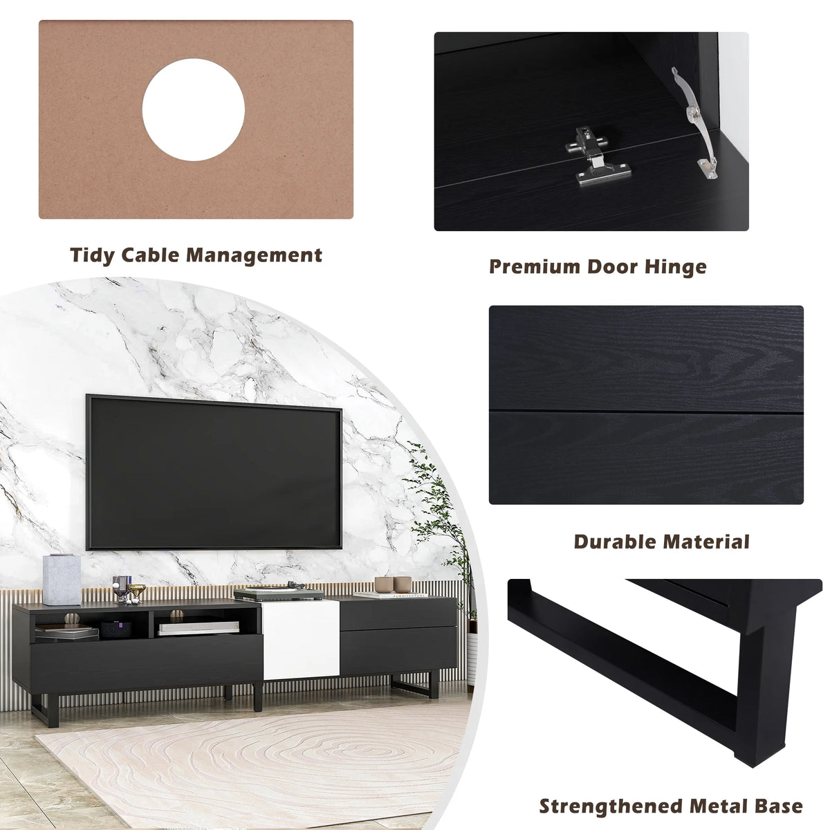 Black TV Stand with Double Storage Space Z703