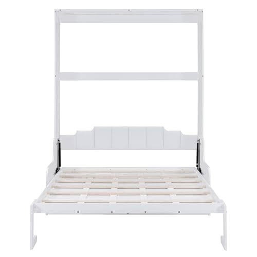 Queen Size White Wooden Murphy Bed with Sofa and Cushion A5668
