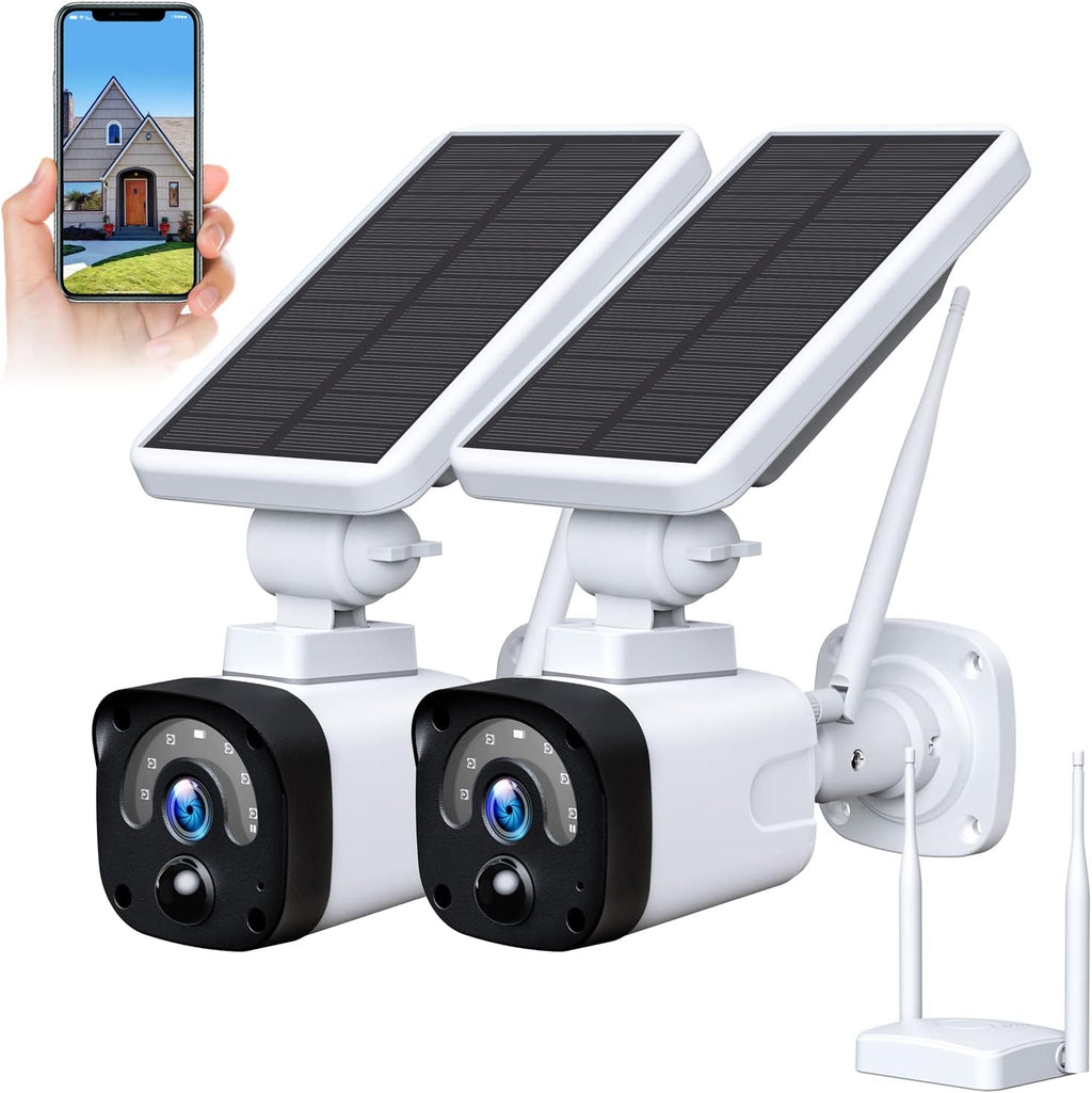 Wireless Solar Security Camera System Outdoor WiFi 2 Pack with WiFi Base Station J1355