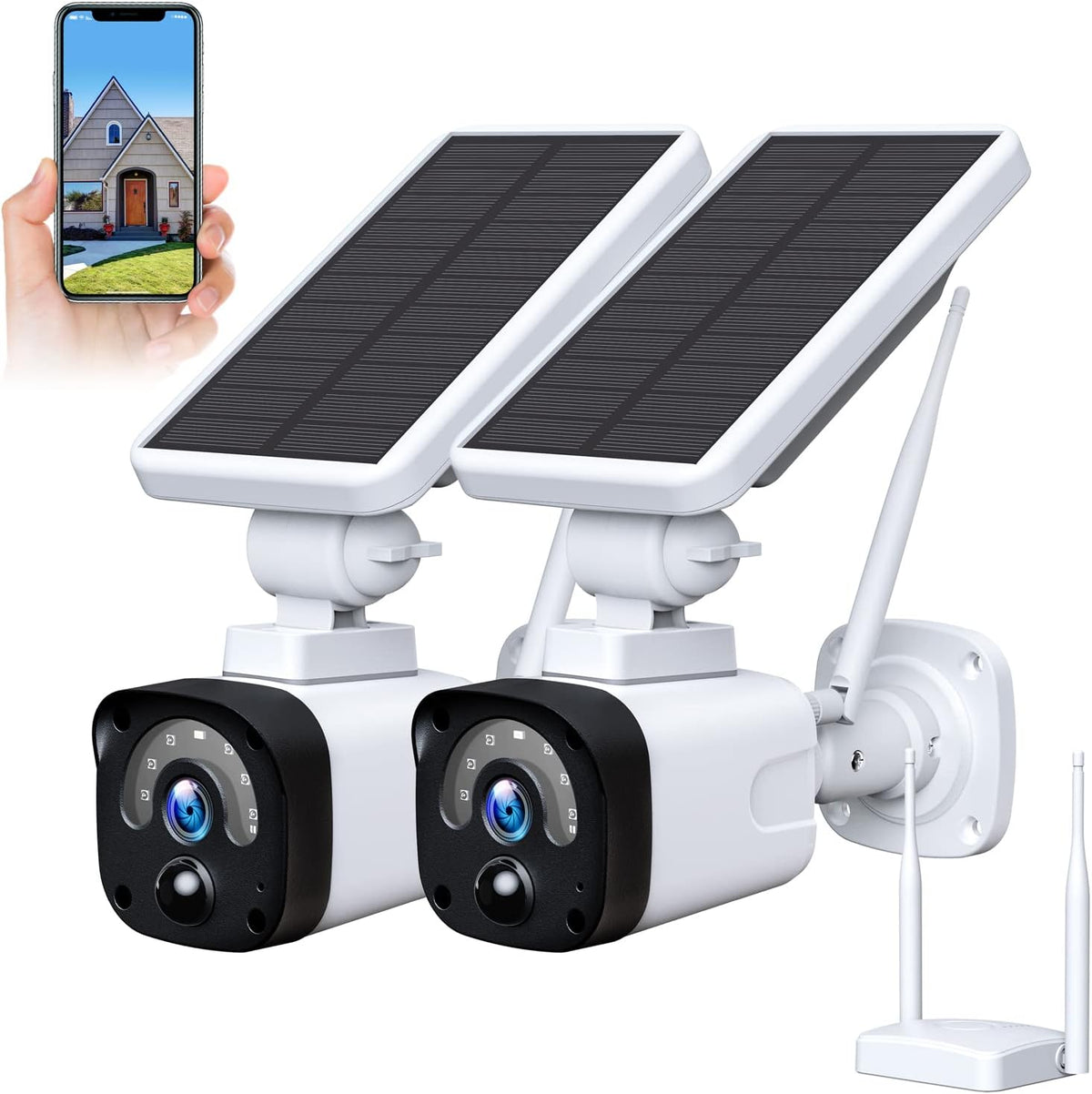 Wireless Solar Security Camera System Outdoor WiFi 2 Pack with WiFi Base Station J1355