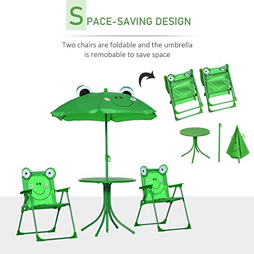 Folding Kids Table and Chair Set with Frog Pattern Umbrella P599455