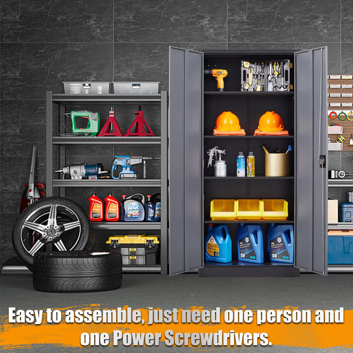 Metal Storage Cabinet with Lock Door, 71" Adjustable Shelf Steel Cabinet K59084