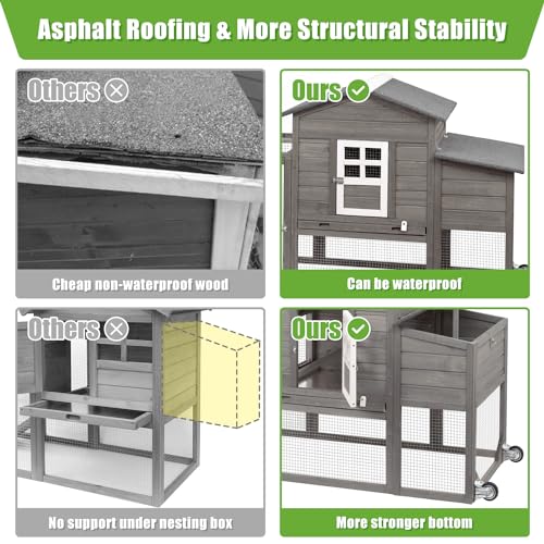 Wooden Chicken Coop Cage with Nesting Box, Waterproof Roof, Removable Tray E445799