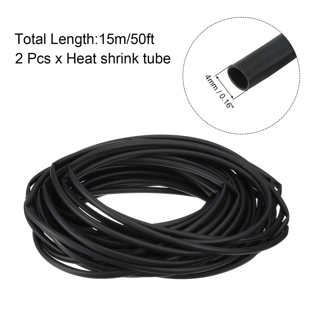 2pcs 4mm Dia 50ft Heat Shrink Tubing 4:1 Dual Wall Adhesive Lined Waterproof Black O614