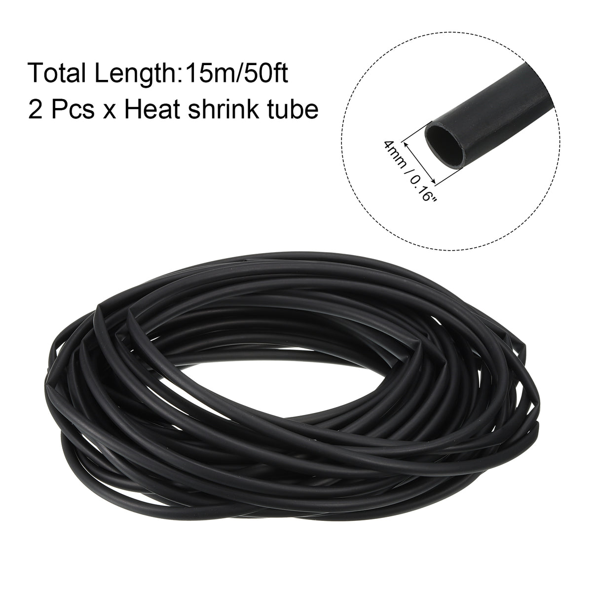 2pcs 4mm Dia 50ft Heat Shrink Tubing 4:1 Dual Wall Adhesive Lined Waterproof Black O614