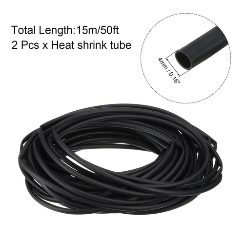2pcs 4mm Dia 50ft Heat Shrink Tubing 4:1 Dual Wall Adhesive Lined Waterproof Black O614