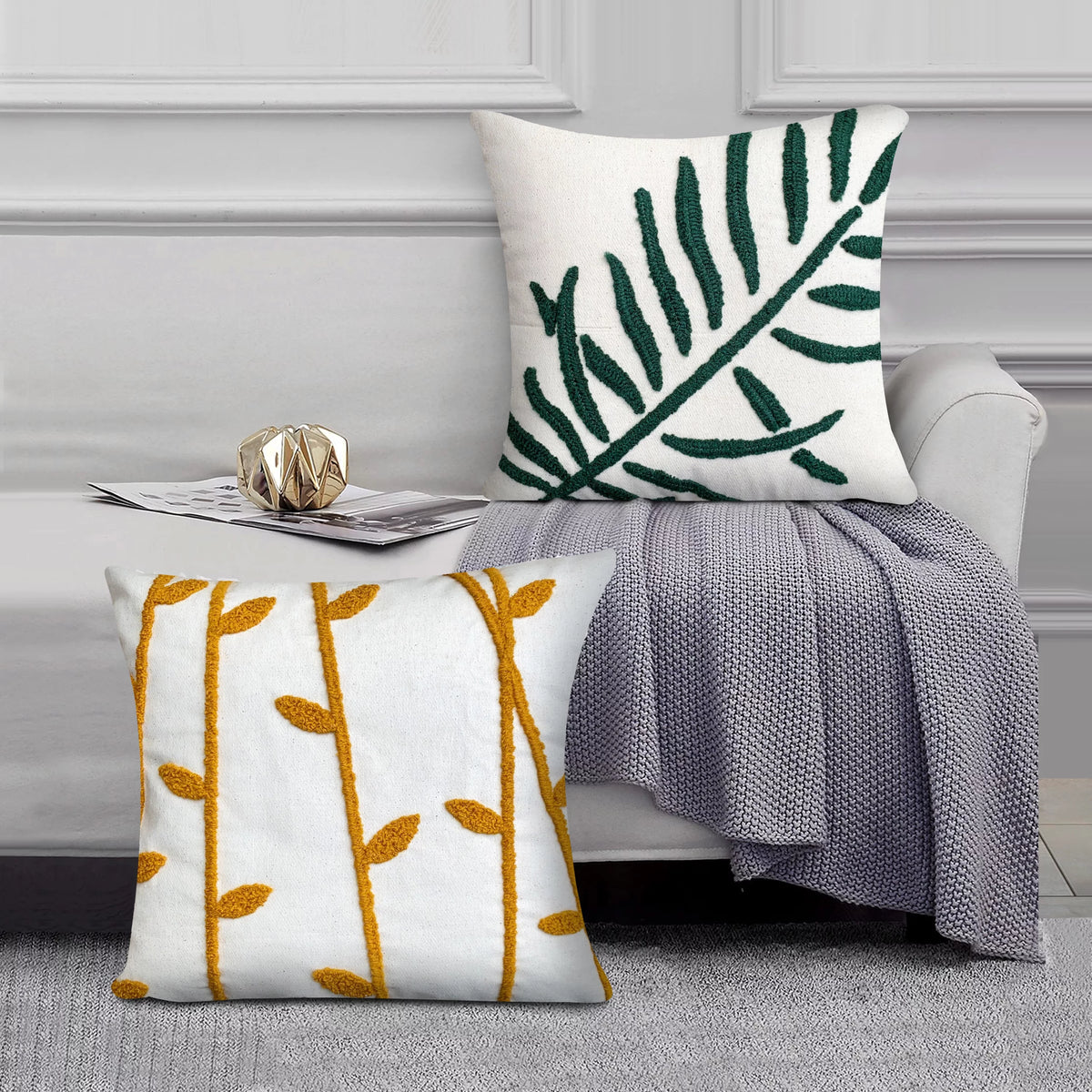 17 x 17 Inch 2 Piece Cotton Throw Pillow Set H90624