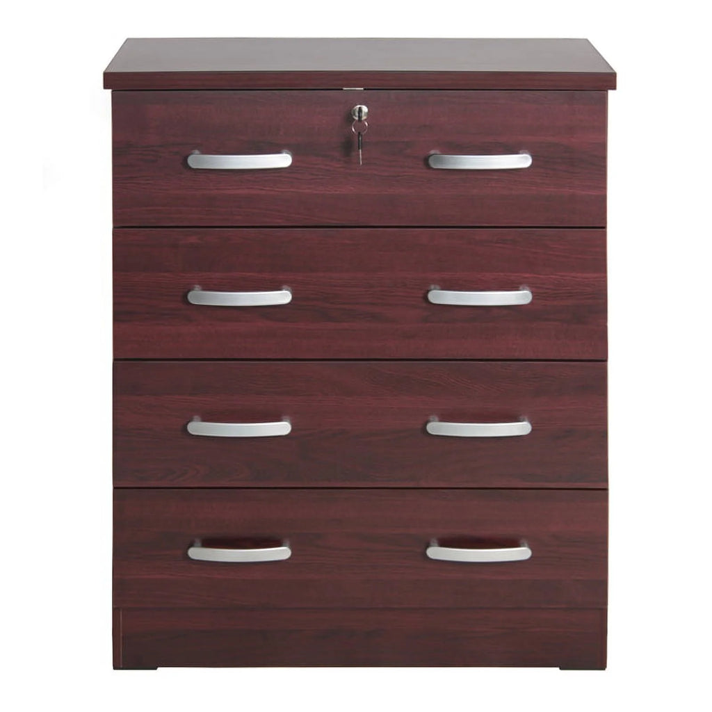 Pine Twin Bed and Dresser with Lock in Mahogany J689