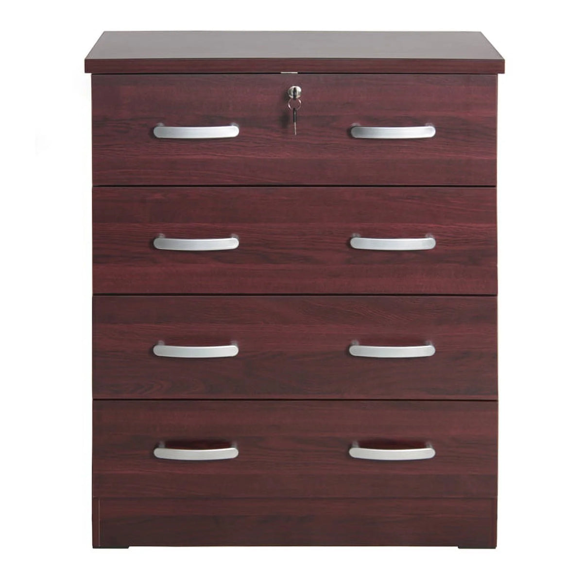Pine Twin Bed and Dresser with Lock in Mahogany J689