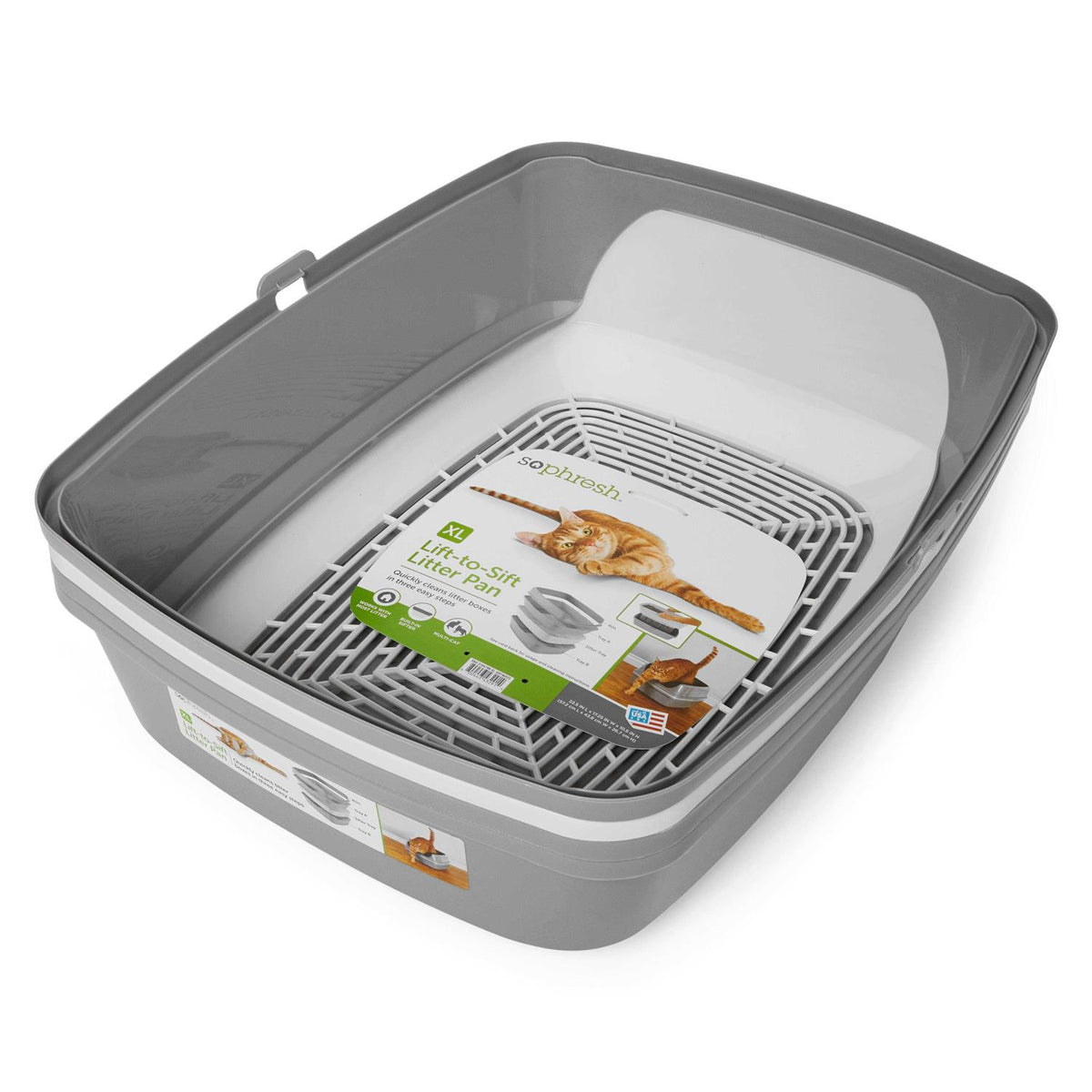 Grey & White Lift-to-Sift Cat Litter Pan M6399
