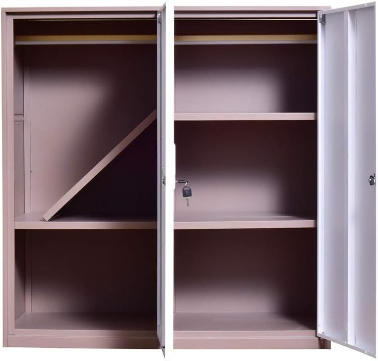 White Metal Storage Cabinet with Lock and Doors P519106