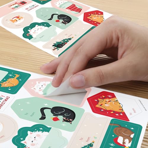 Cat Christmas Gift Tag Stickers, 120 Stickers N30872
