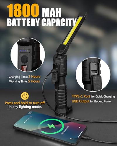 Rechargeable Magnetic Foldable LED Work Light 800 Lumens W108732