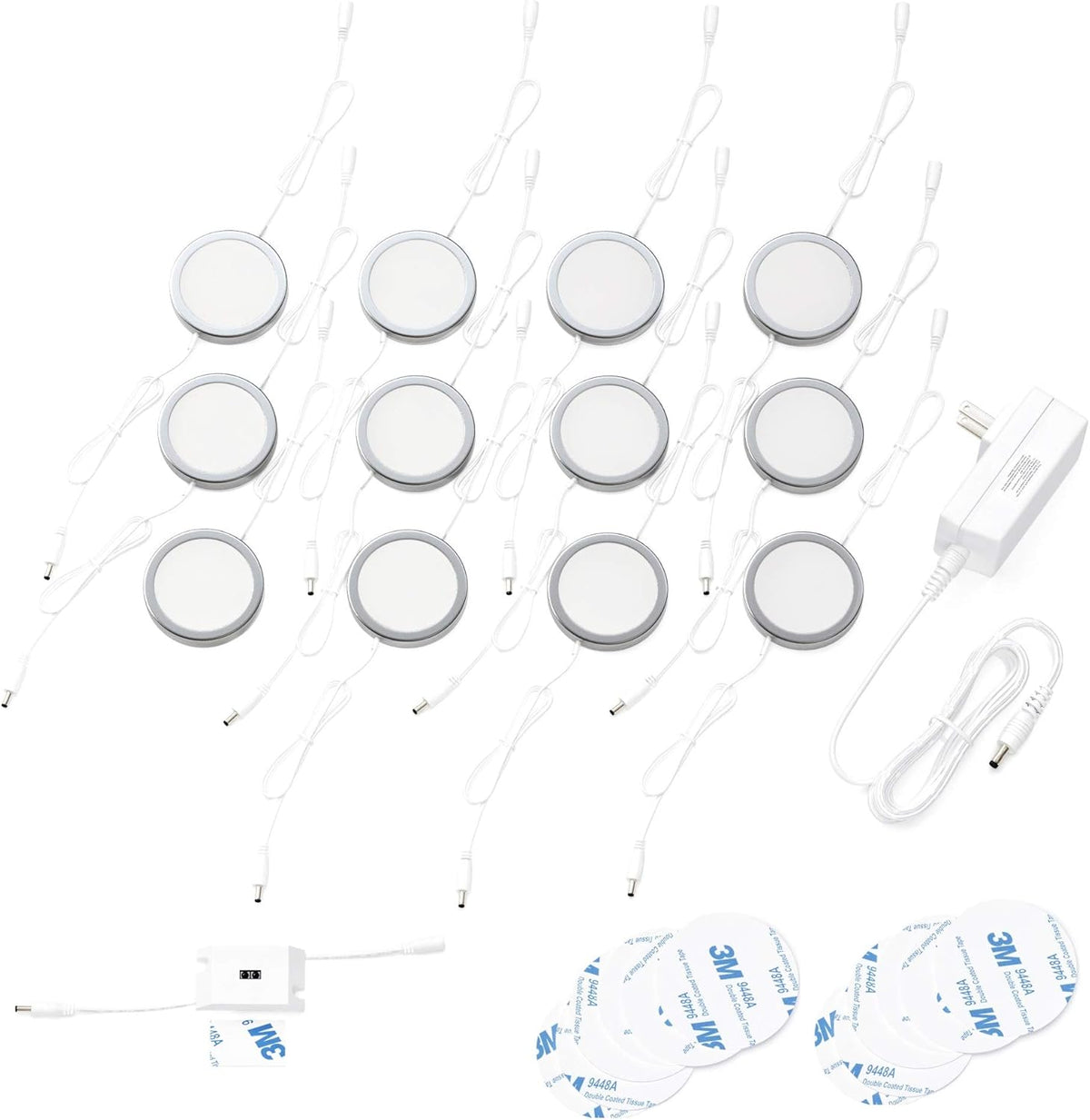Under Cabinet Puck Lights with Hand Wave Sensor, Dimmable, Pack of 12, Cool White S3153