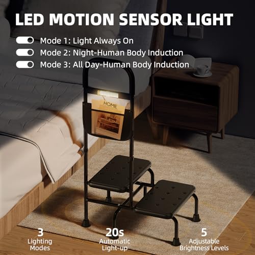 2 Step Stool with Handle Non-Skid Platform LED Light H24851