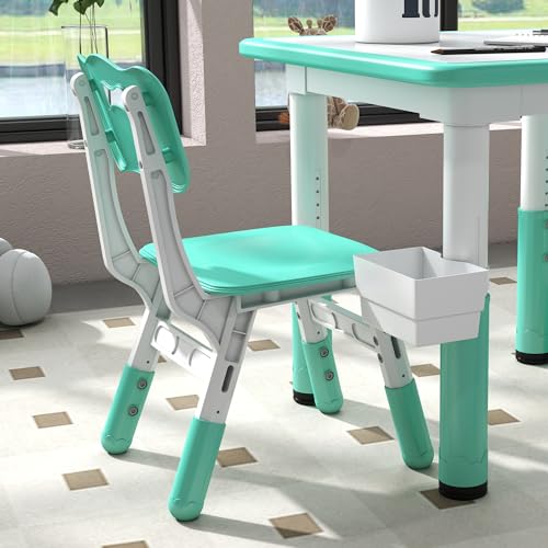3 Pieces Height Adjustable Kids Table and Chair Set with Storage Green Y606