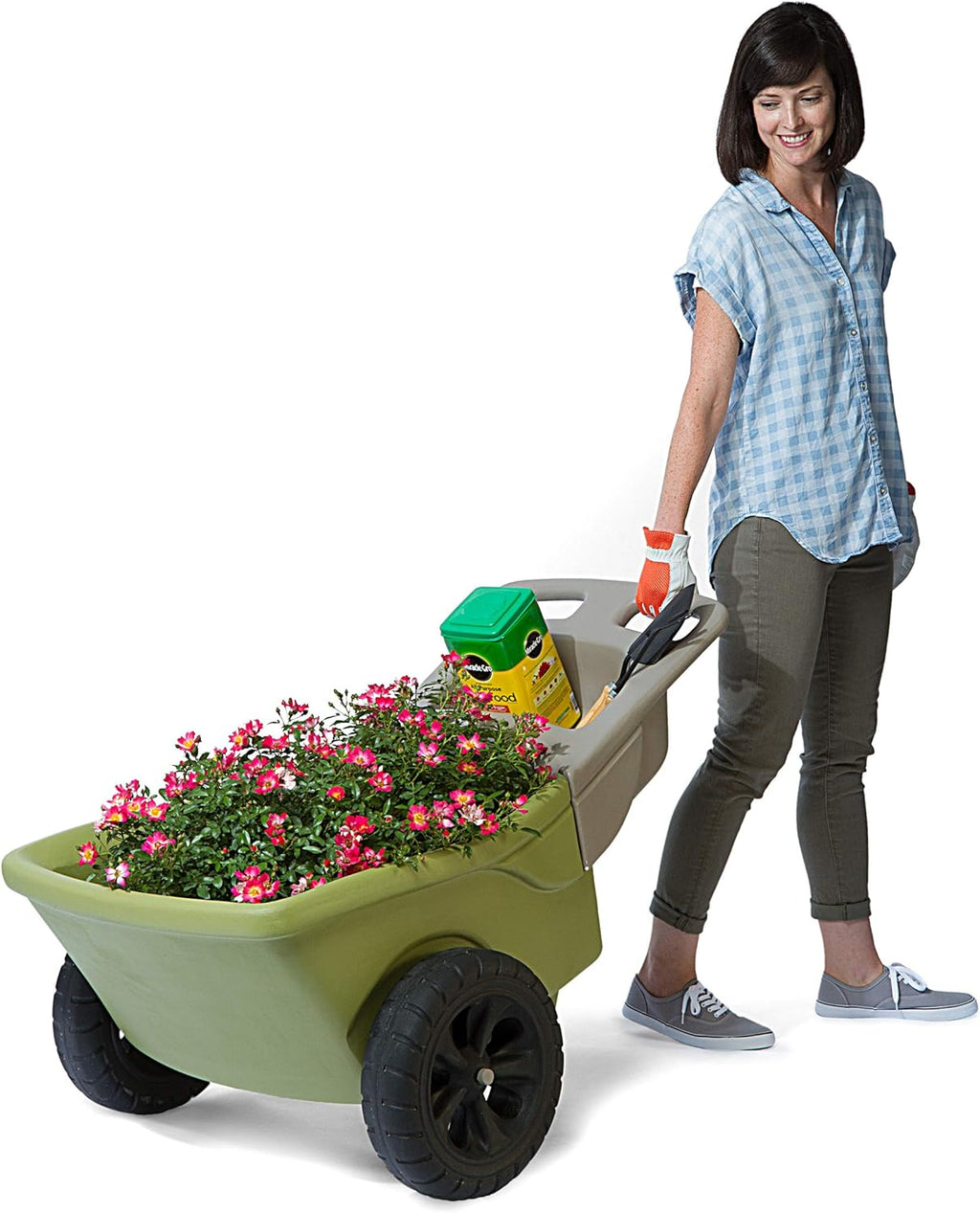 Green 4 Cubic ft. Plastic Wheelbarrow with 2 Wheels F791