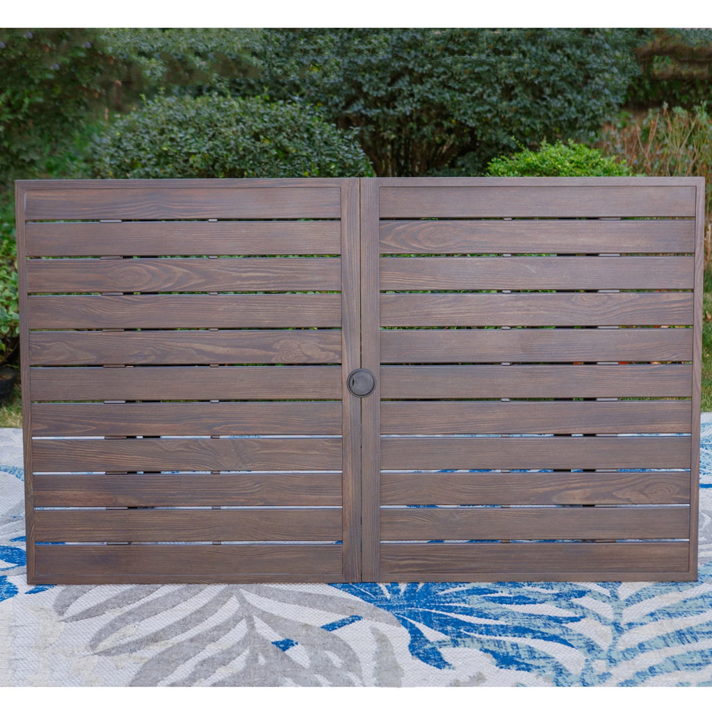 Rectangle Outdoor Dining Table Steel Frame Wood Grain Top 6 Person Black T70856