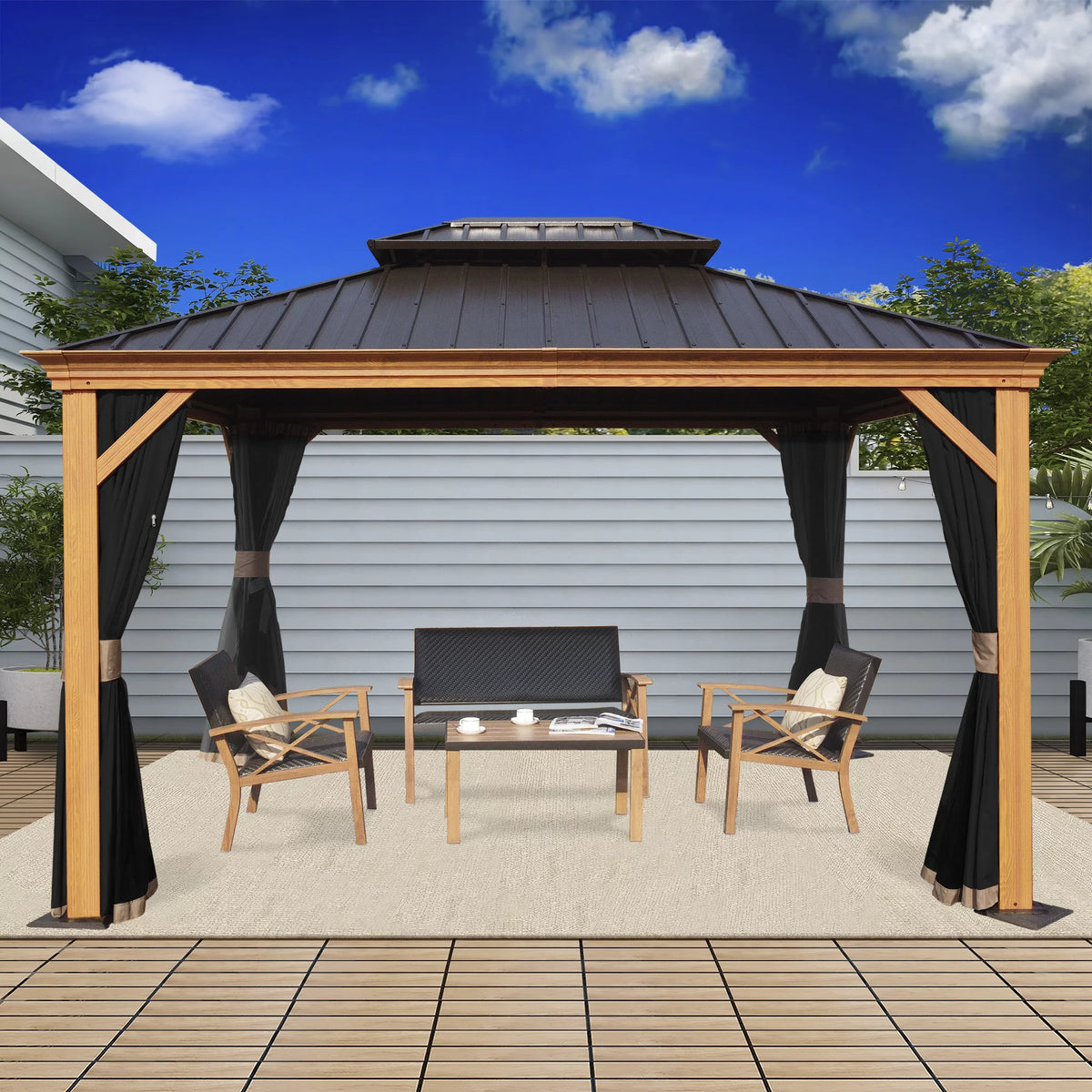 12 ft. W x 10 ft. D Brown Hardtop Aluminum Gazebo P234