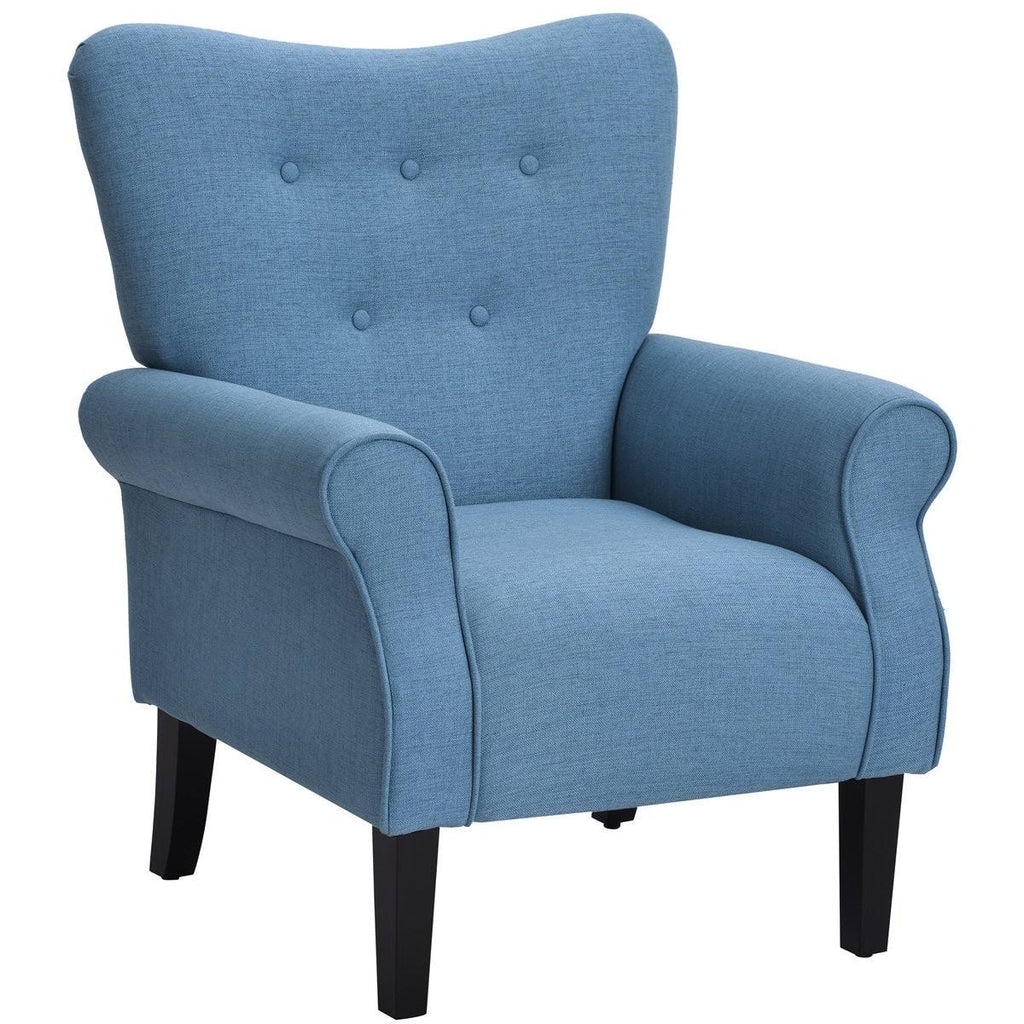 Blue Wing Back Accent Chair with Wooden Legs U211