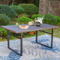 Rectangle Outdoor Dining Table Steel Frame Wood Grain Top 6 Person Black T70856
