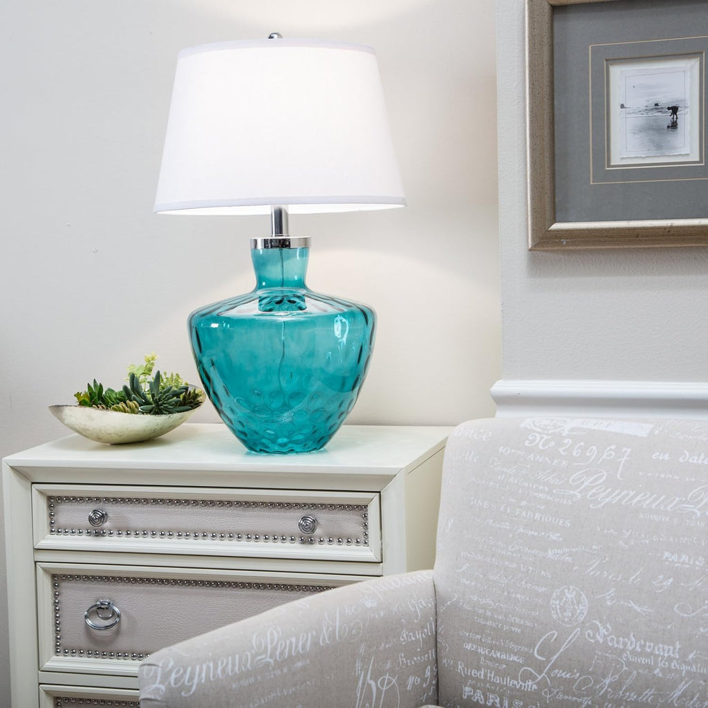 Turquoise Dimpled Glass Table Lamp L6405