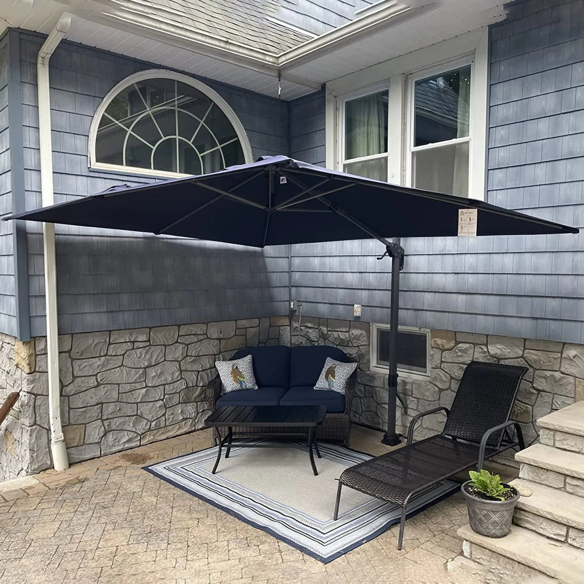 9 ft x 11.5 ft Navy Blue Aluminum Cantilever Patio Umbrella R9794