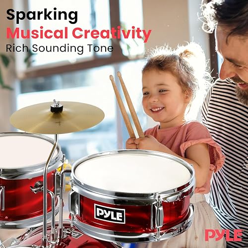 3 Piece Kids Drum Set with Bass Drum, Snare, Tom, Cymbal, Throne, Drumsticks C267909