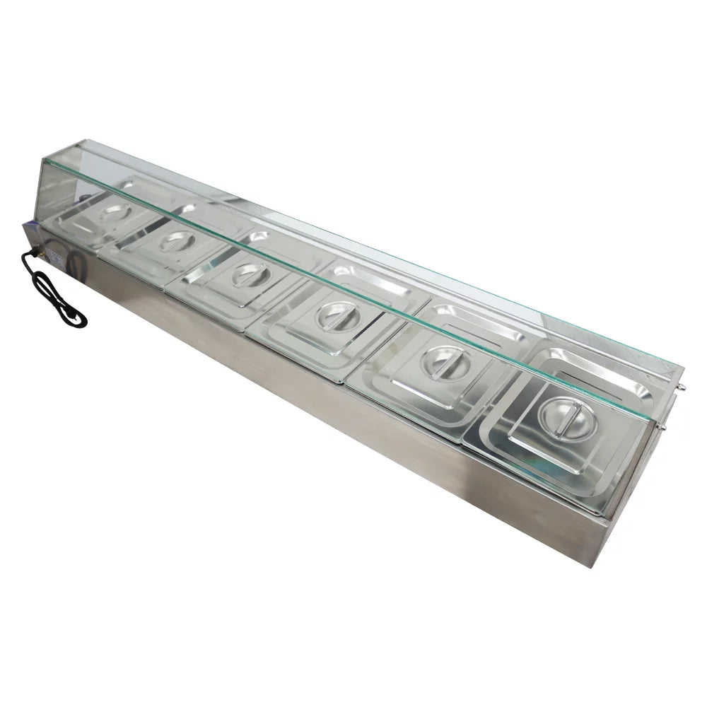Electric Commercial Bain-marie Buffet Food Warmer Steam Table with Glass Guard 6-Pan B659
