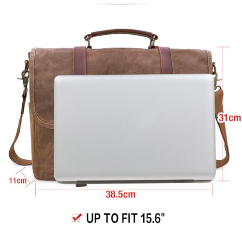 15.6 Inch Waterproof Brown Leather Canvas Messenger Bag P77506