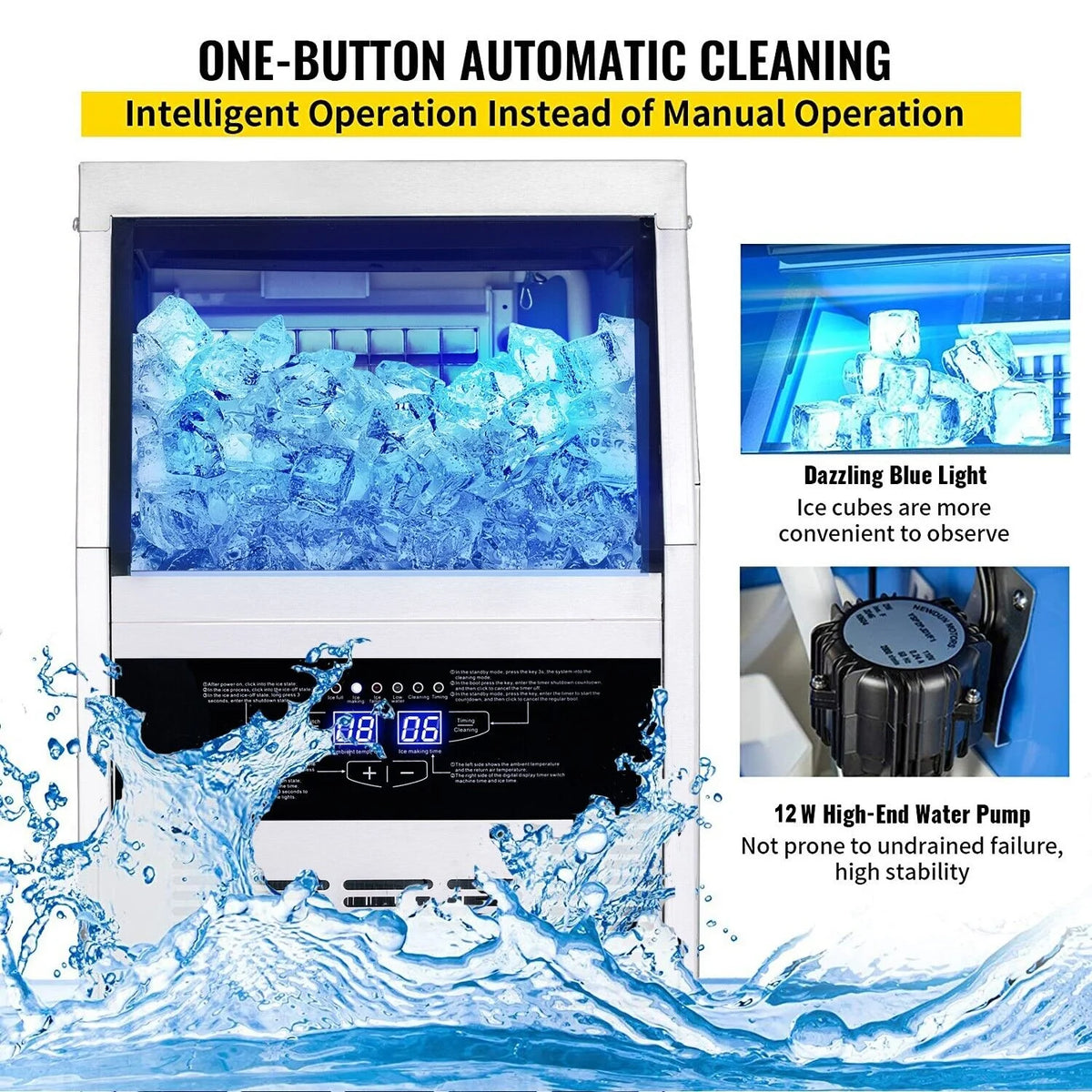 Commercial Ice Maker 90lb Stainless Steel Built-in Cube Machine X8296