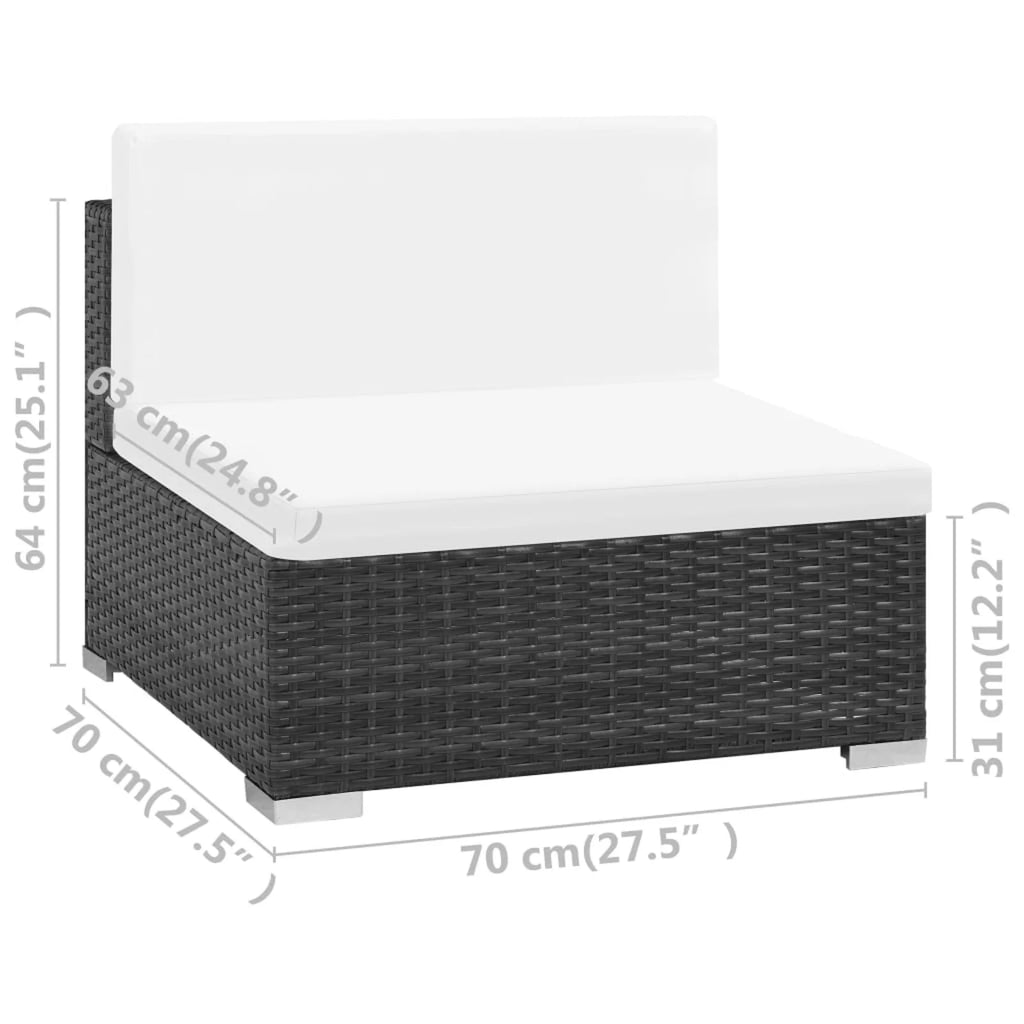 7 Piece Cushioned Black Poly Rattan Patio Conversation Set G116
