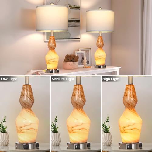 Glass Table Lamps Set of 2 with USB A+C Ports & AC Outlet N1031