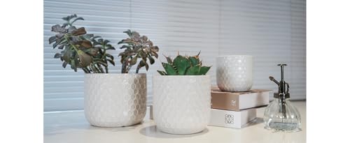 Ceramic Planters with Drainage Hole, Set of 3, Creamy-White H106