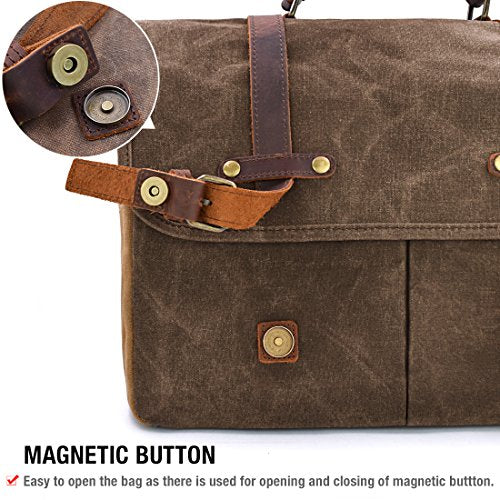 15.6 Inch Waterproof Brown Leather Canvas Messenger Bag P77506
