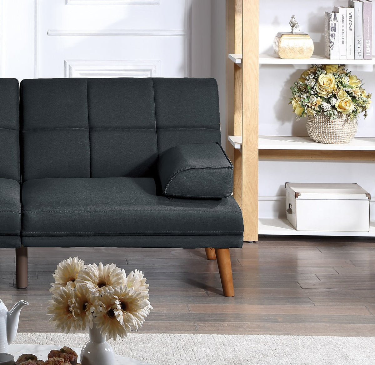 Black Polyfiber Convertible Sofa Bed C38723