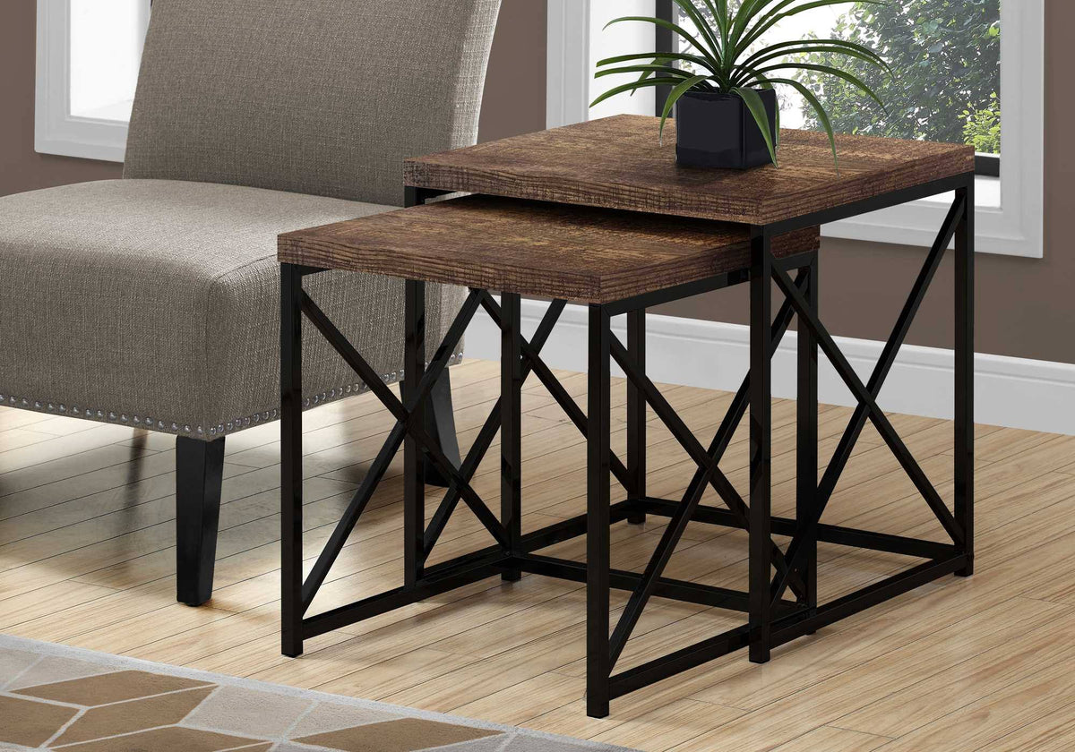 Taupe Black Particle Board Metal 2pcs Nesting Table Set V89805