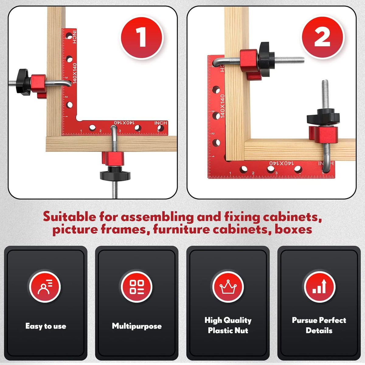 90 Degree Corner Clamp for Woodworking, 2 Aluminum Alloy Positioning Squares K74419