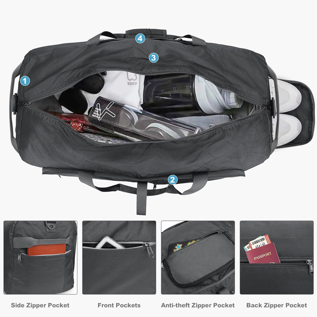 Gray 85L Foldable Waterproof Travel Duffle Bag with Shoe Compartment N236602
