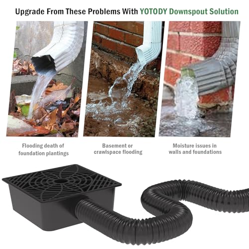 Gutter Downspout Extension, No Dig Catch Basin Low Profile Downspout Extender, Extendable from 1.34’ to 5.1’ W32930