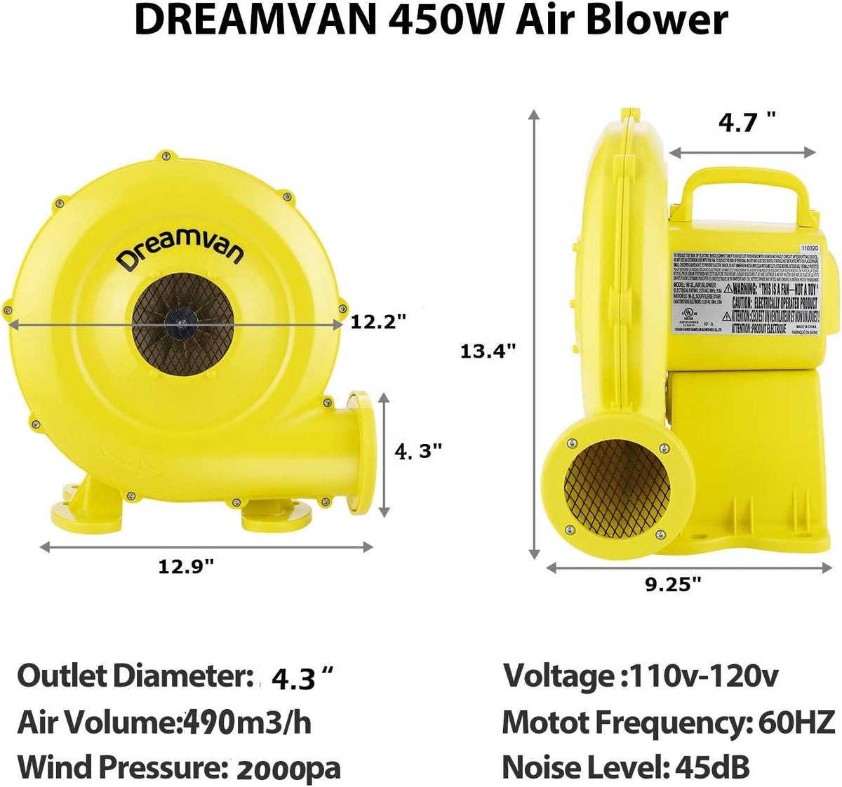 Yellow Commercial Inflatable Blower 750W 1HP V724385