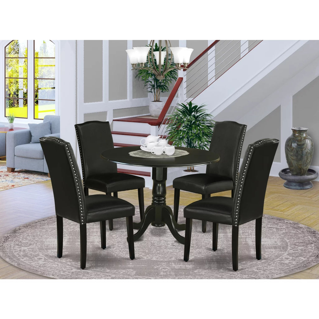 5 Piece Wood Dining Set with Leather Seat T258