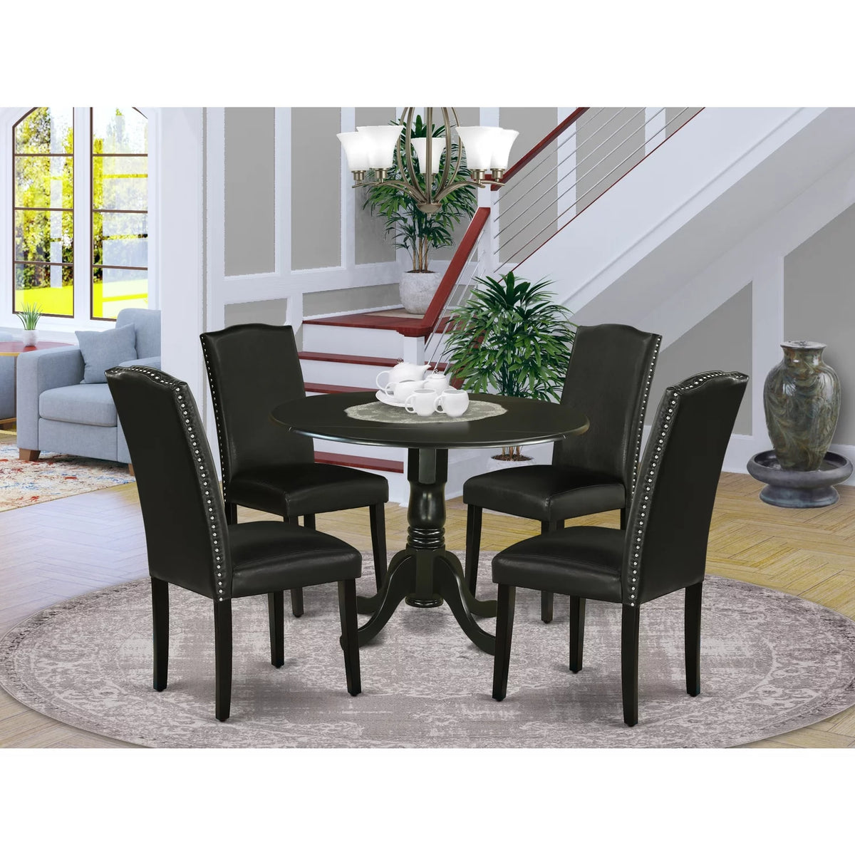 5 Piece Wood Dining Set with Leather Seat T258