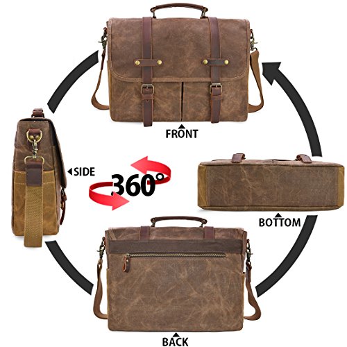 15.6 Inch Waterproof Brown Leather Canvas Messenger Bag P77506