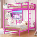 White Twin Over Twin Metal Bunk Bed with Desk and Led Lights N59855