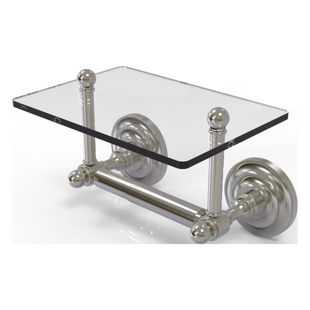 Two Post Toilet Tissue Holder with Glass Shelf - Satin Nickel O67384