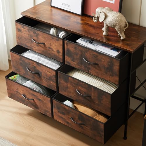 Brown TV Stand with 6 Fabric Drawers S255